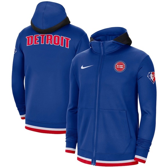 $140 XL-3XLT Nike Detroit Pistons 75th Anniversary NBA Showtime Hooded Jacket - Picture 2 of 14